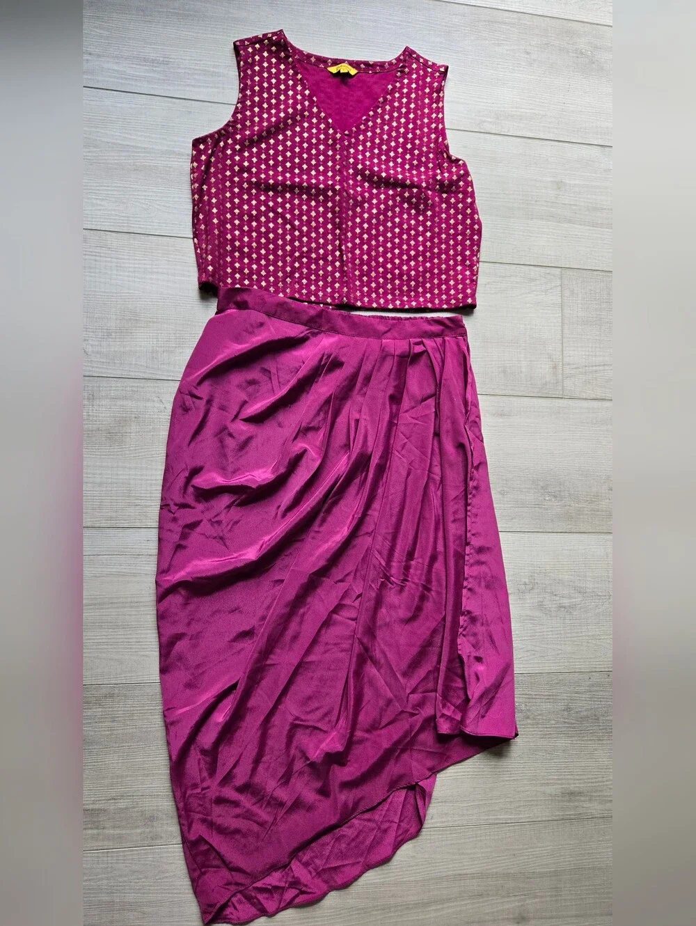 Global Desi Magenta Embellished Open-Front Cape and Dress Lengha Set